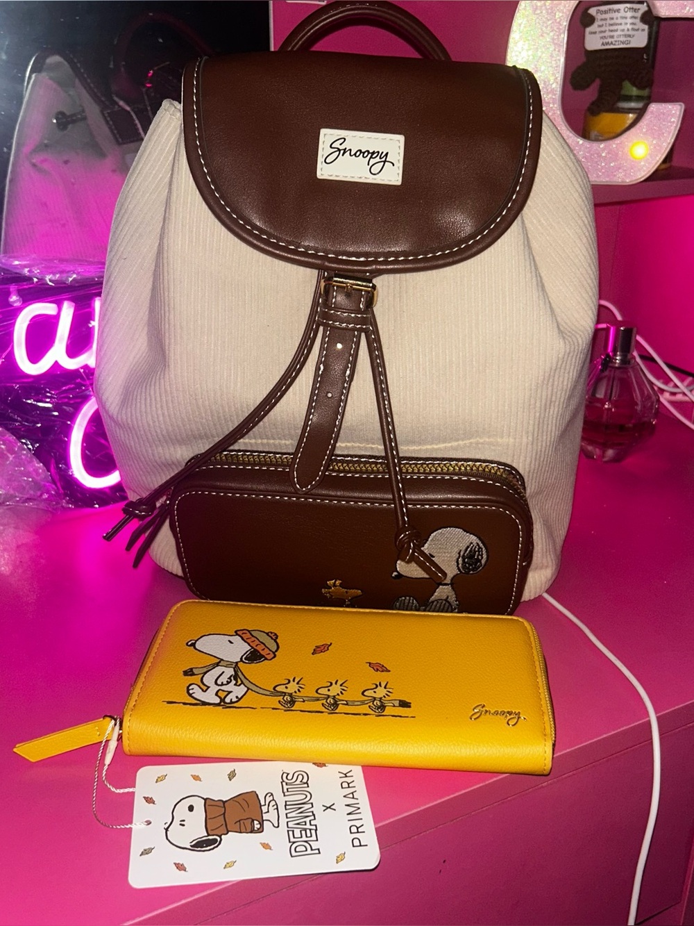 Peanuts Snoopy & Woodstock corduroy   Backpack New